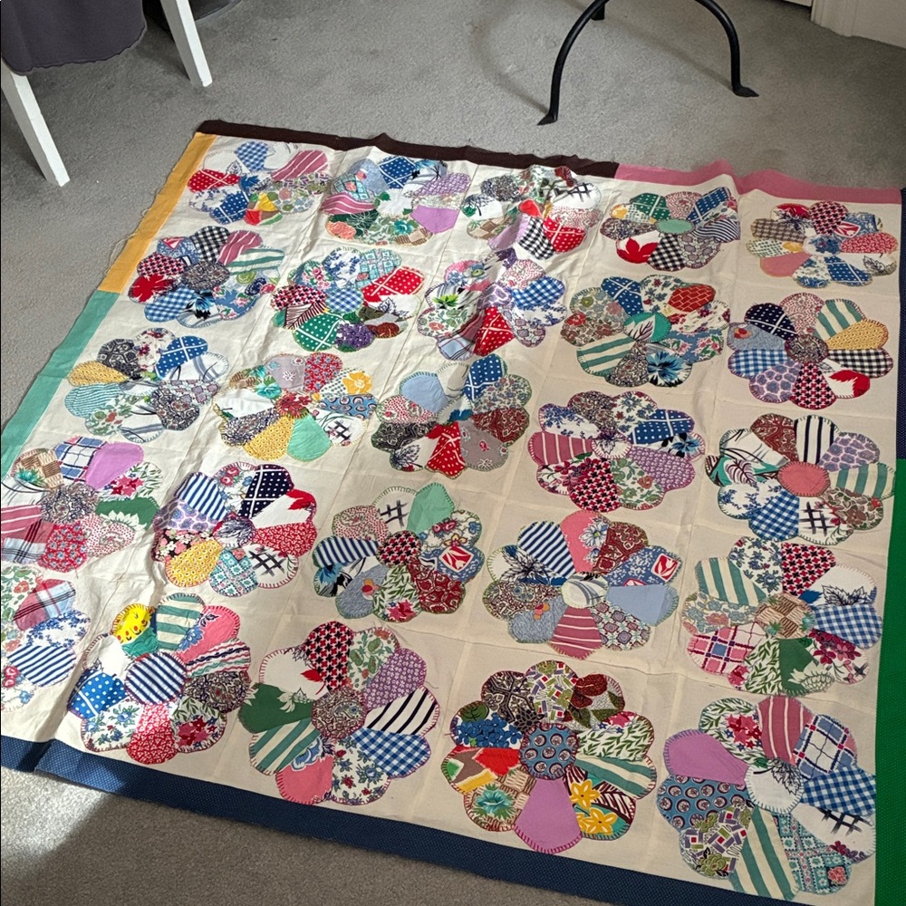 Vintage fabric quilt top and bottom